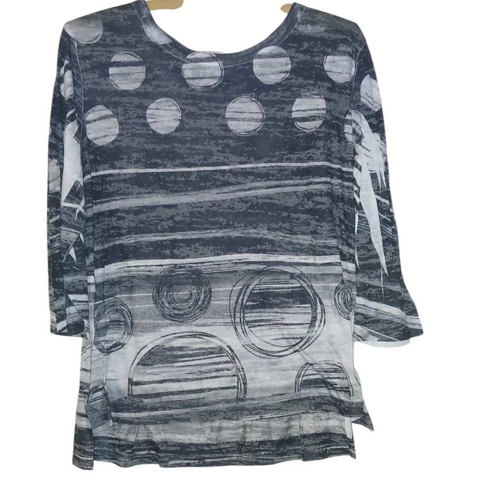 Jess & Jane Womens PL Petite Large Gray Abstract Geometric Circle 3/4 Sleeve Top